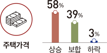 주택가격 58% 39% 3% 상승 보합 하락